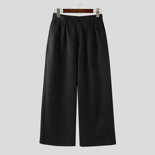 INCERUN Men Wide Leg Pants Solid Button Joggers Loose Casual Trousers Men Streetwear Korean Style Fashion Male Long Pants S-5XL