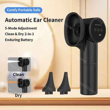 Ferramenta Elétrica para Remover Cera do Ouvido Secador de Ouvido 2 em 1 Limpador Inteligente de Ouvidos Ferramentas de Limpeza de Ouvidos Sem Dor Massagem Segura à Prova d'Água de 5 Níveis