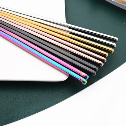Drmfiy Western 6Set Black Dinnerware 304 Stainless Steel Tableware Long Handle Spoons Chopsticks Metal Korean Silverware Set