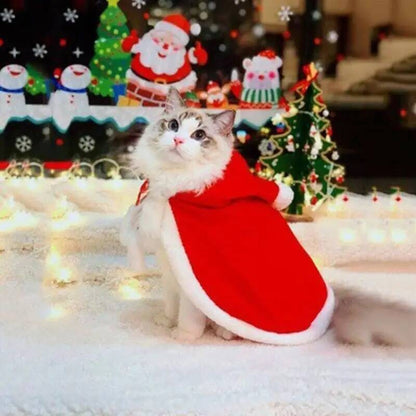 Fantasia de Natal para Gato Papai Noel Cosplay Engraçado Transforma Gato Cachorro de Estimação Capa de Natal Roupa de Inverno para Vestir Cachecol Vermelho Manto Adereços Decoração