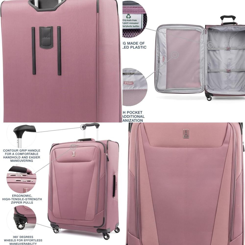 Expandable 4-Wheel Softside Luggage, Dusty Rose Pink, 29-Inch Large Suitcase for Men & Women
