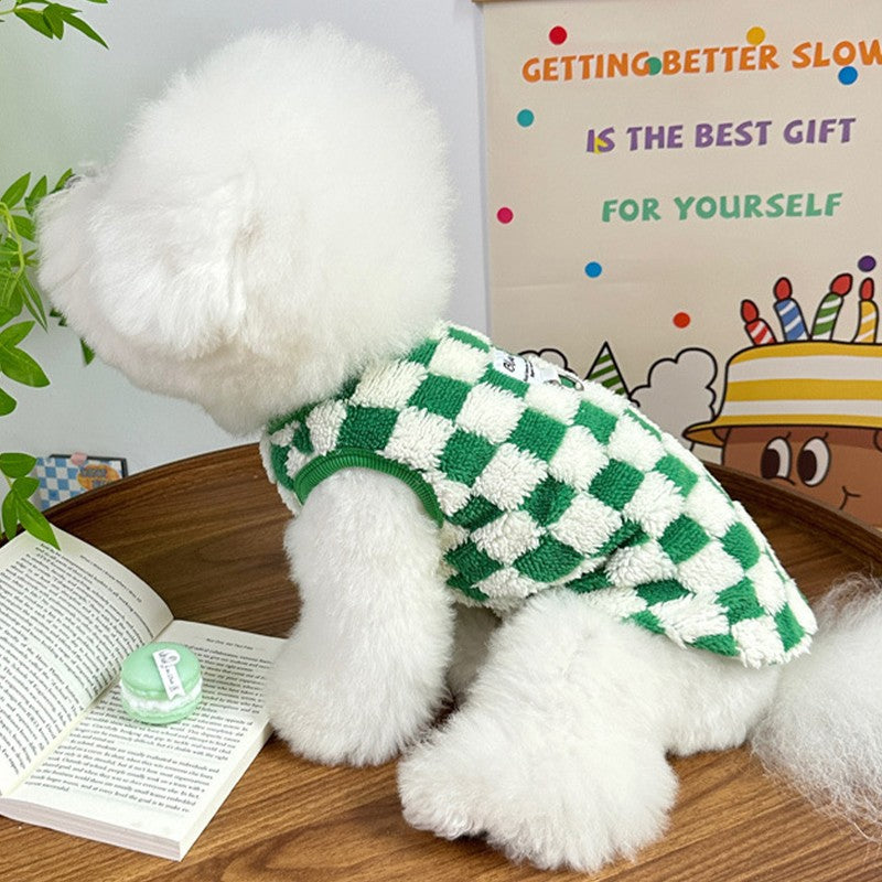 Colete Quente para Cães Outono Inverno, Roupas de Cachorro de Lã, Casaco de Luxo Xadrez para Filhotes, Moletons para Chihuahua Bichon Yorkie, Pulôver para Cães, Casaco para Animais de Estimação