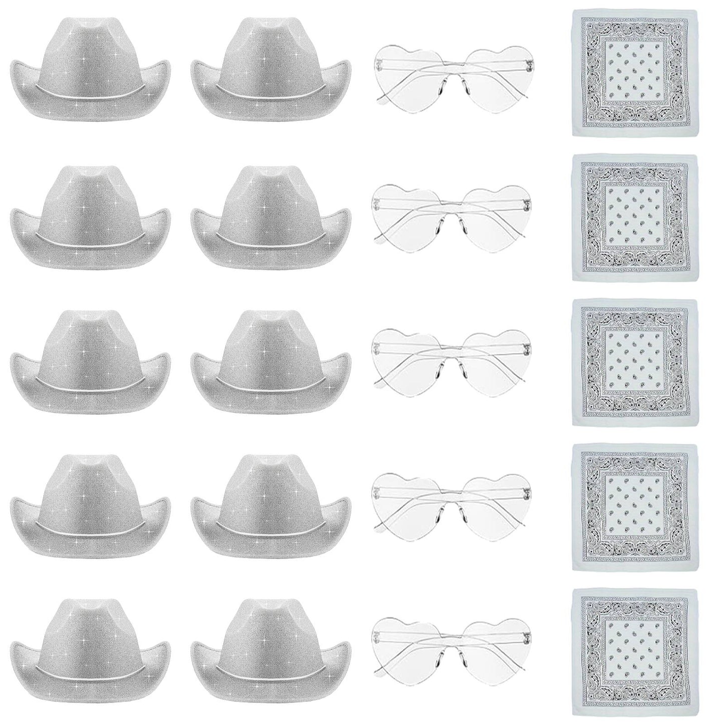 6-48Pcs Sparkly Cowboy Hat for Wedding Bachelorette Party Cowgirl Hats with Bandanas Heart Sunglasses Western Party Supplies