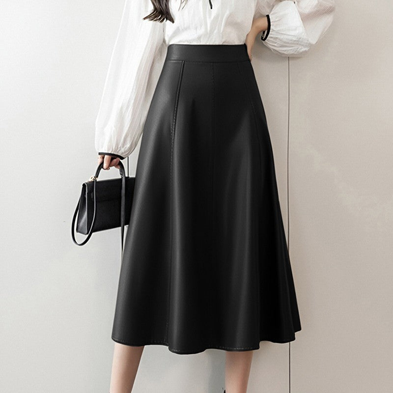 Plus Size 5XL ZANZEA Women PU Leather Midi Jupes Elegant Casual Autumn Loose High Waist Skirt Solid Skirt High Waisted Falda