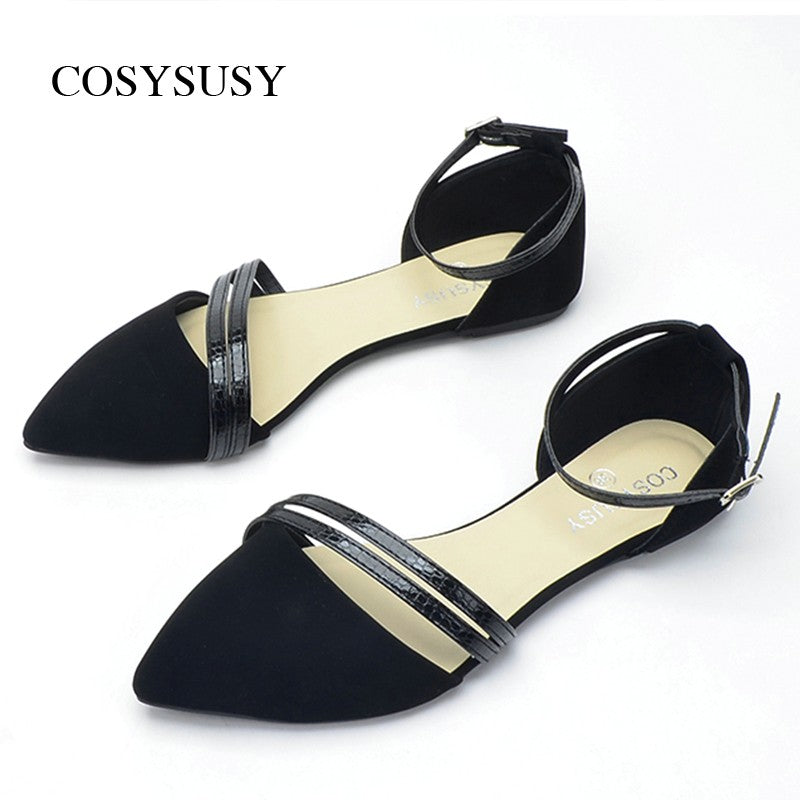 COSYSUSY Women's Pointed Toe Flat, Versatile Ankle Strap D'Orsay Shoes, Casual On Slip Sandals