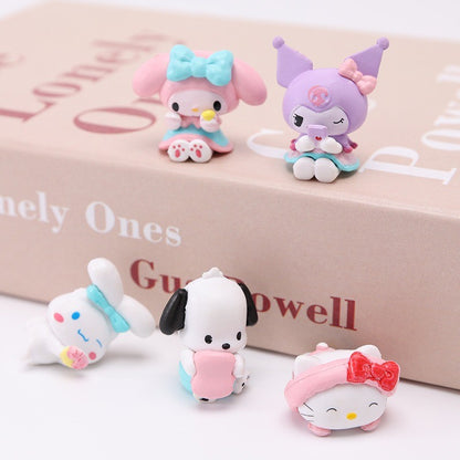 Kit com 5 peças - Sanrio Cinnamoroll, Figura de Anime Pochacco Kuromi Pom Pom Purin Hello Kitty, Bonecos de Ação Modelo My Melody, Presentes