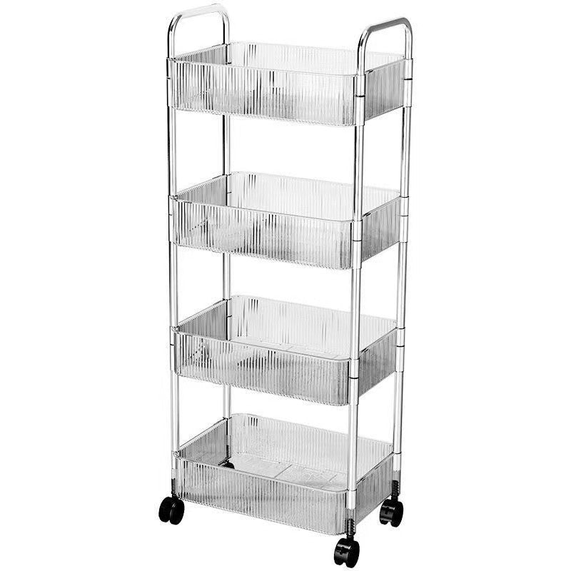 Prateleira de armazenamento móvel para banheiro para lanches, brinquedos e cosméticos multi-camadas, carrinho pequeno transparente
