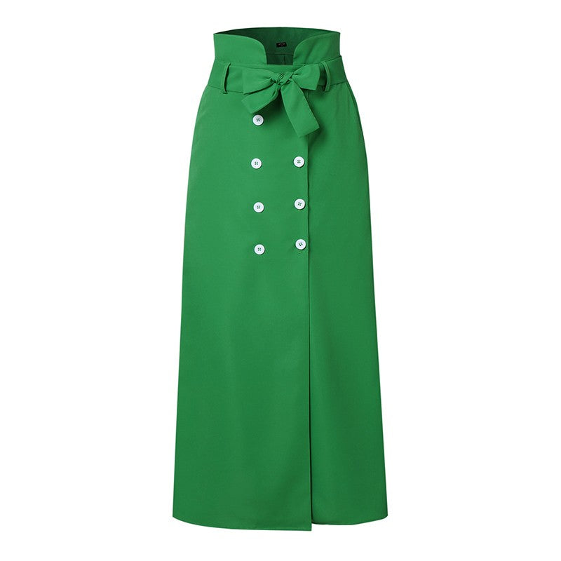 VONDA Plus Size 5XL Women Elegant Fashion Maxi Skirts 2024 Solid Color Bow Belt Casual Buttons Long Skirts Pockets Loose Bottoms