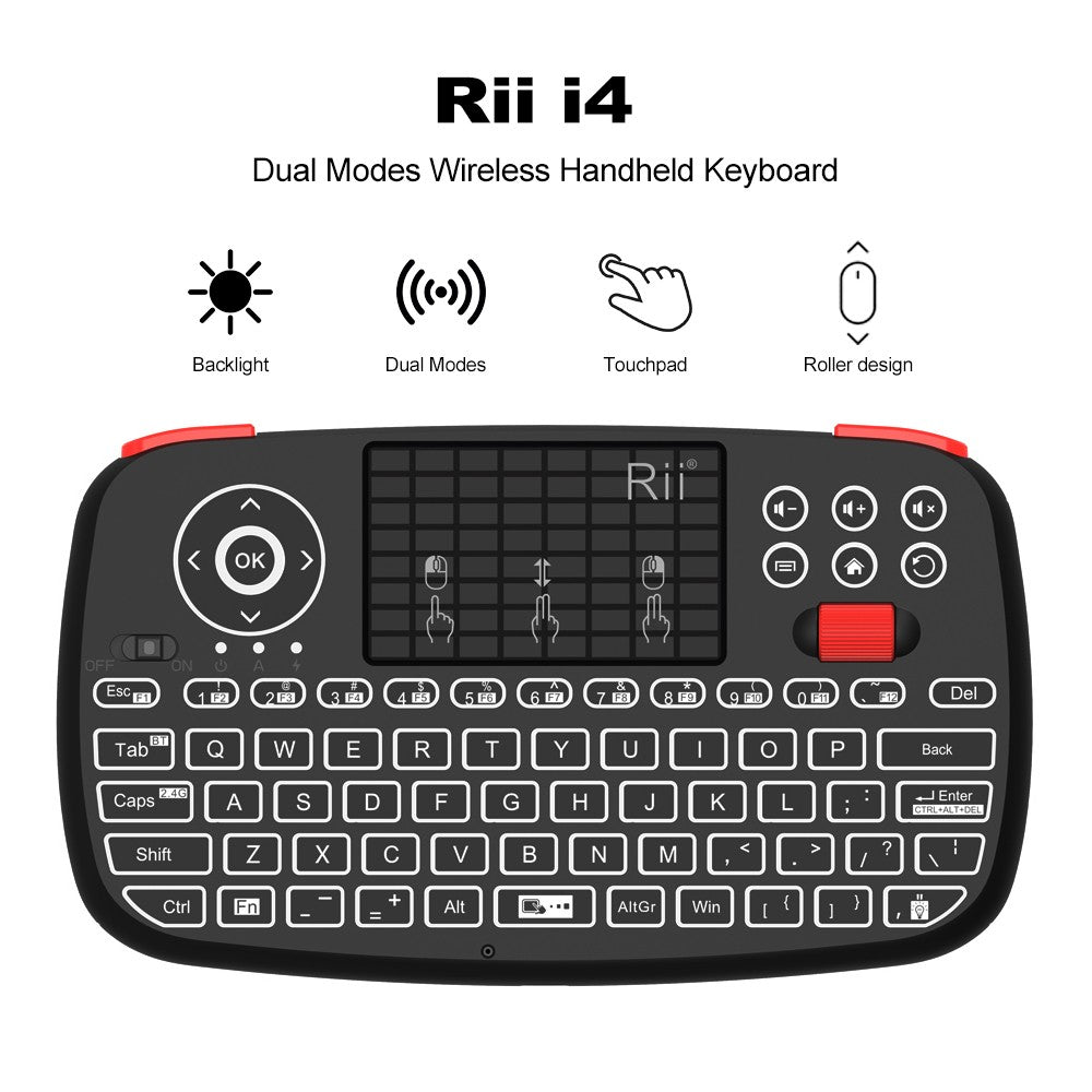 Teclado Sem Fio Bluetooth Rii i4 Mini Com Touchpad 2.4GHz Retroiluminado Mouse Controle Remoto Para Windows Android TV Box Smart TV