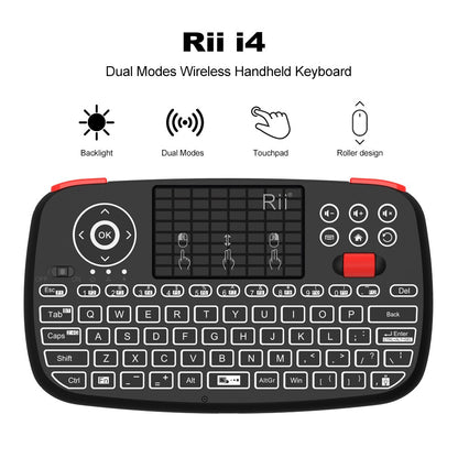 Teclado Sem Fio Bluetooth Rii i4 Mini Com Touchpad 2.4GHz Retroiluminado Mouse Controle Remoto Para Windows Android TV Box Smart TV