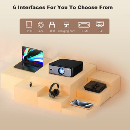 Projetor DESS 4K Decodificação 2000 ANSI BT5.0 WiFi6 Foco Automático Correção Trapezoidal Projetor de Filmes Inteligente 1920×1080P Com Iluminação LED