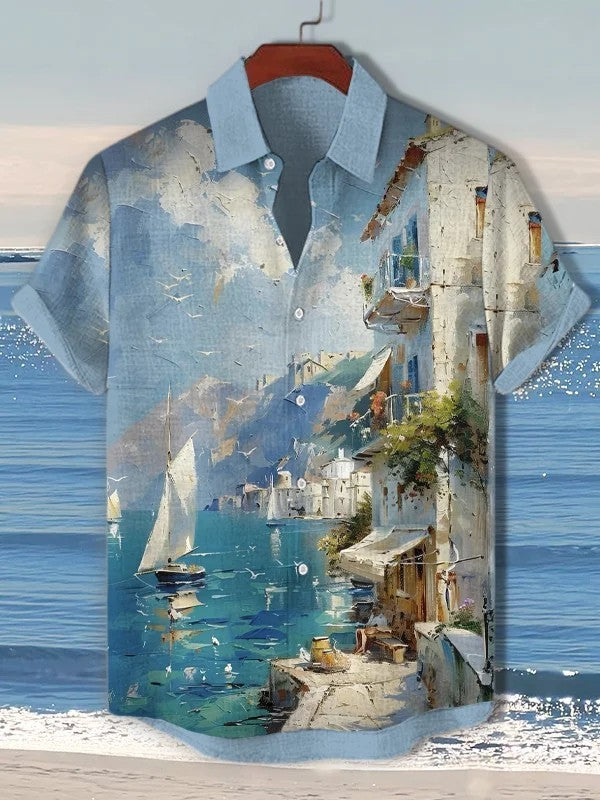 Fashion Men's Art Graphics Shirt Short Sleeved Button Down Lapel Shirts For Summer Oversized Tops Vacation Casual Hawaiian Shirt