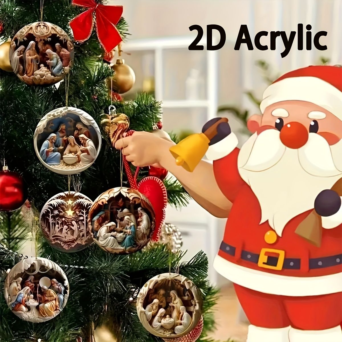 6/12Pcs 2D Painted Christmas Tree Ornament Nativity Christmas Decoration Pendant Creative Holiday Decoration Home Pendant
