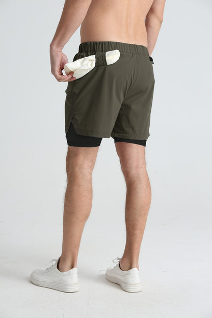 Men's sports double-deck shorts Fitness Quick Dry Training Shorts Casual 2 In 1 Multi-pocket sweatpants Men Gyms Running shorts