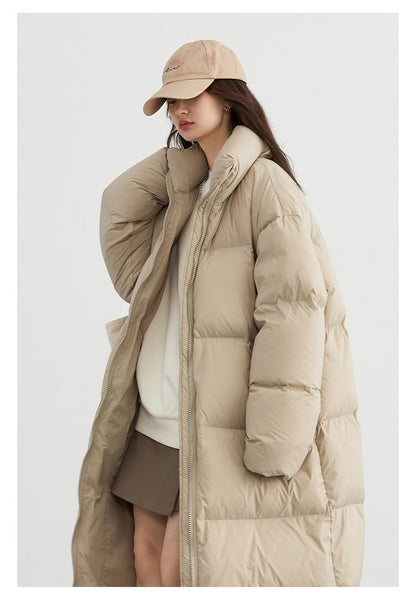 CHIC VEN Women Down Coats Loose Thick Stand-up Collar New Long Thick Down Jacket 80 White Duck Down Female Outerwear Winter 2024