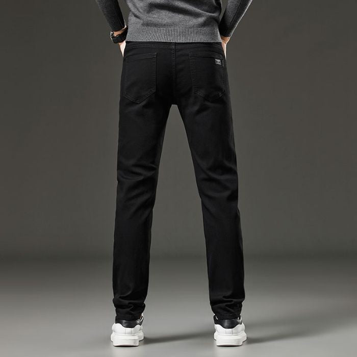 Men's autumn and winter hot jeans elastic small straight leg pants black gray micro elastic zipper fashionable versatile jeans