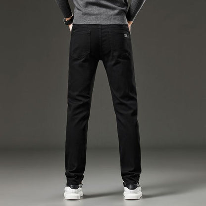 Men's autumn and winter hot jeans elastic small straight leg pants black gray micro elastic zipper fashionable versatile jeans