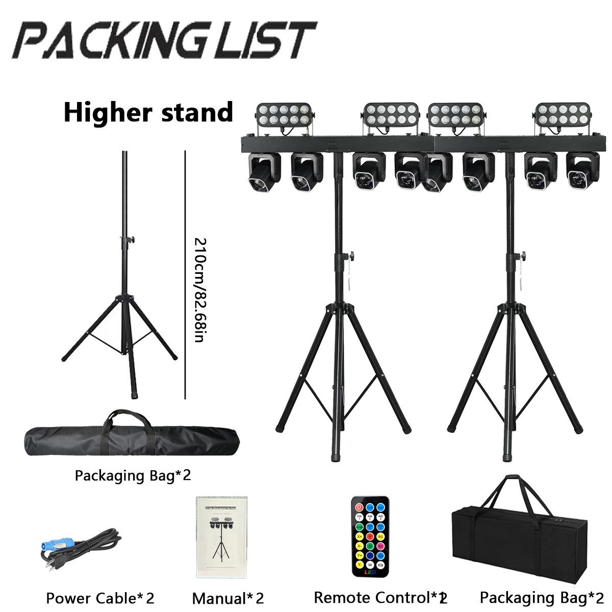 Reiz 4x40W RGBW Beam Ring With 20x8W LED Wall Wash Strobe 3in1 Effect Bar set Stand Stage Light Remote control For bar DJ discos
