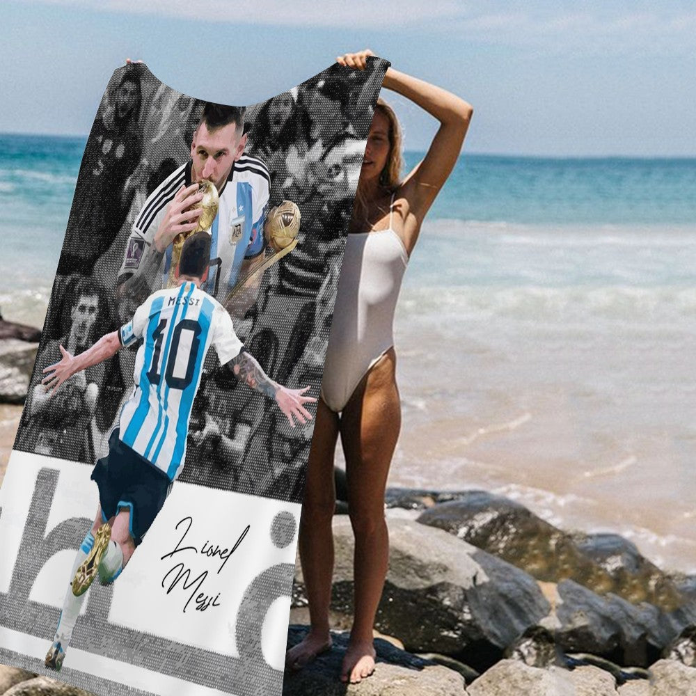 Toalha de Praia Estampada de Microfibra M-Messi, Estrela do Futebol, para Montanhismo, Yoga, Praia, Natação, Corrida, Absorvente e Macia