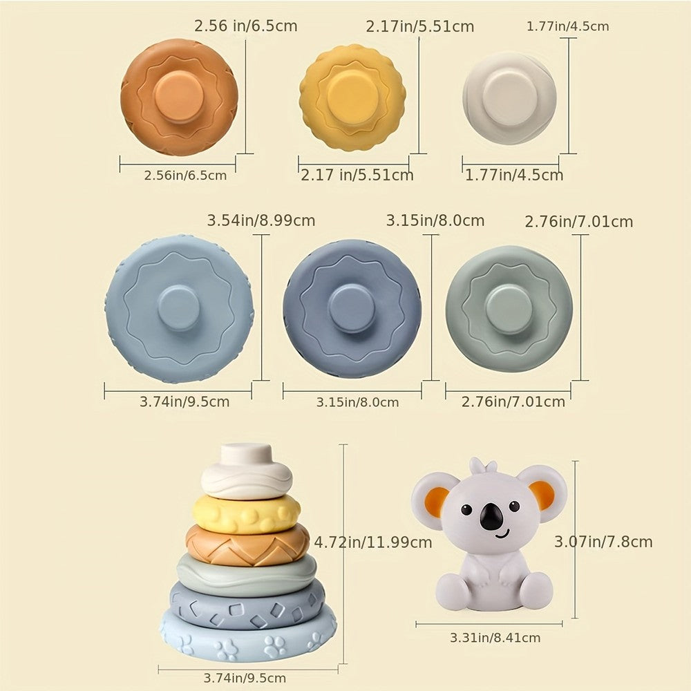Blocos de Empilhar de Silicone Macio Brinquedo Cubos Macios de Montar Torre de Banho Mordedor Chocalho Blocos de Construção Brinquedos Educacionais Montessori Presente para Recém-Nascidos