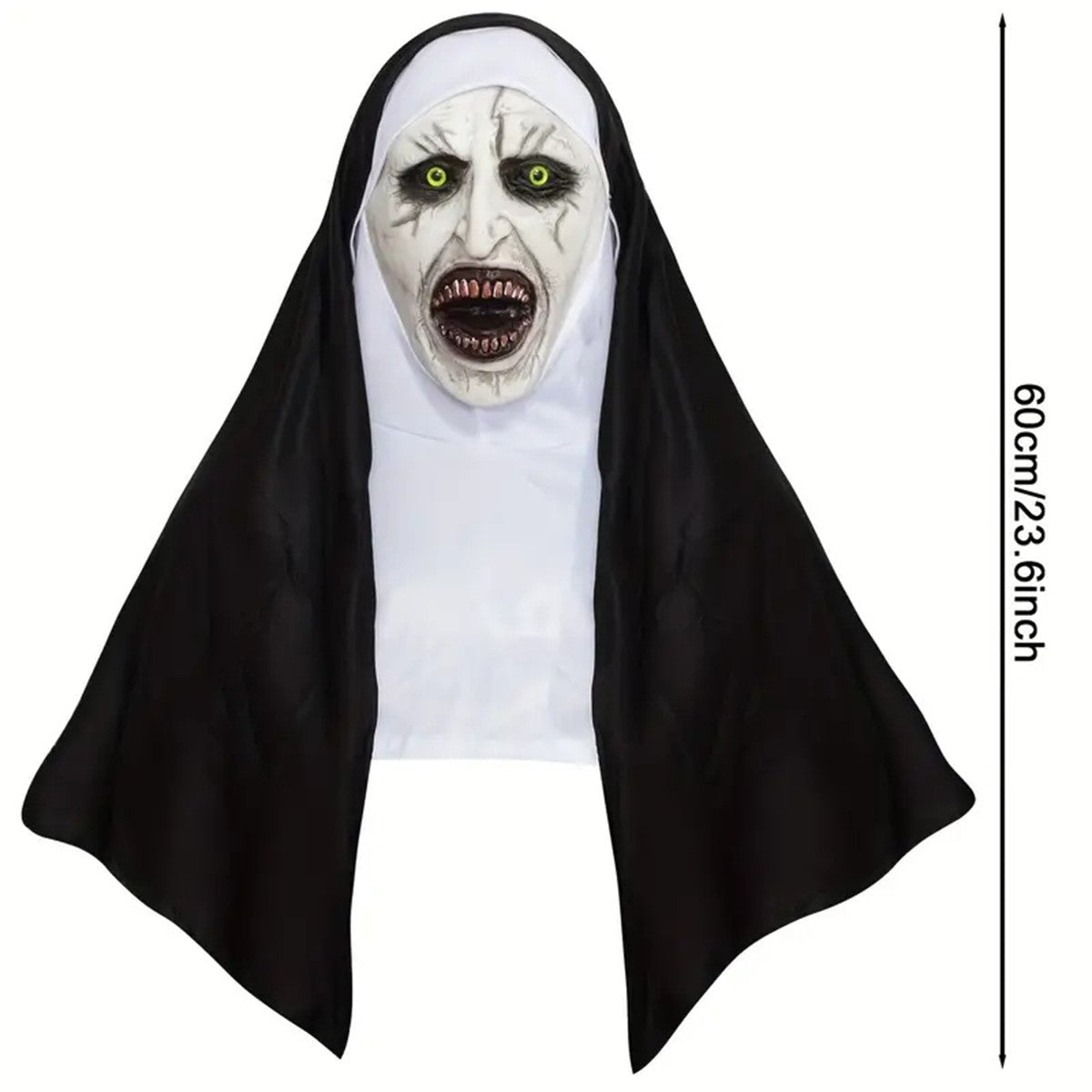 Bloody Scary Nun Mask Horror Cosplay Latex Demon Ghost Face Mask with Headscarf Halloween Party Costume Accessory
