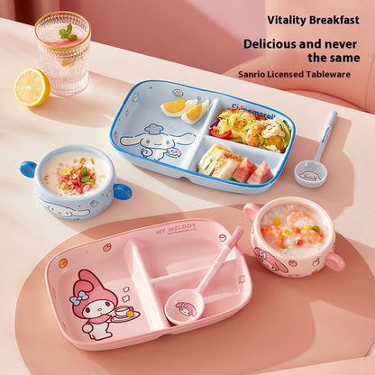 Children'S Breakfast Ceramic Dinnerware Set With Dividers Aesthetic Meal Plate And Bowl For Home Kitchen Dining Bar