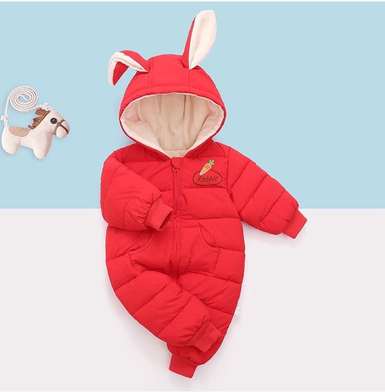OLEKID 2025 Winter Baby Romper Plus Velvet Warm Baby Girl Snowsuit Cartoon Rabbit Baby Boys Jumpsuit Toddler Girl Overalls