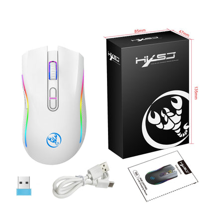 Mouse Mecânico Sem Fio RGB HXSJ T69 2.4G Mouse Gamer Ergonômico com 7 Botões Programáveis 4800DPI para Escritório e Jogos