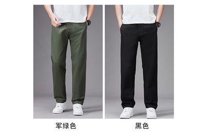 Calças Casuais Grandes Masculinas Cintura Elástica Perna Reta Ajustada Calças de Verão Masculinas Soltas de Algodão Roupa de Trabalho Plus Size Grande 6XL Cáqui Claro