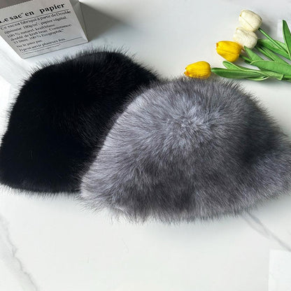 Winter Fluffy Fur Bucket Hat For Women Warm Plush Fisherman Hat Thicken Plush Ear Protection Cap Outdoor Windproof Panama Caps