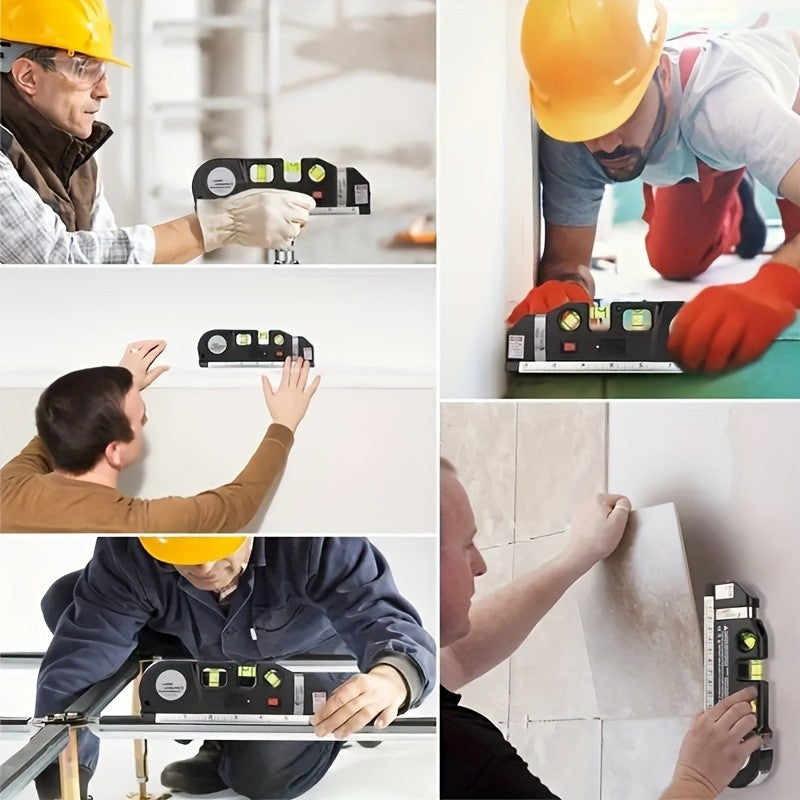 HOMEFISH Nível a Laser Fácil de Usar Ferramenta de Nível a Laser Multiuso Kit de Nível a Laser Padrão Laser de Linha Cruzada Fita Métrica de 2,4 metros