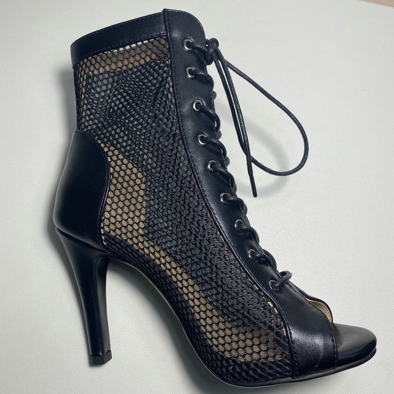 Novas Sandálias Femininas de Salto Alto Sexy Vazadas em Tela Tendência da Moda Verão Conforto Peep Toe Botas Stilettos Jazz Dance Tamanhos Grandes