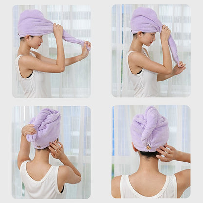 Care Cap with Button Microfiber Hair Towel Super Absorbent Hair Towel Wrap Fast Drying Hair Wraps Women Bathroom Accessories