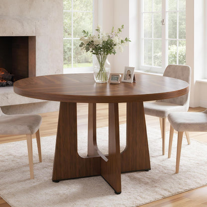 47" Round Dining Table for 4-6, Farmhouse Wood Circular Kitchen Tables, Dark Brown Retro Circle Dinner Table Easy Assembly
