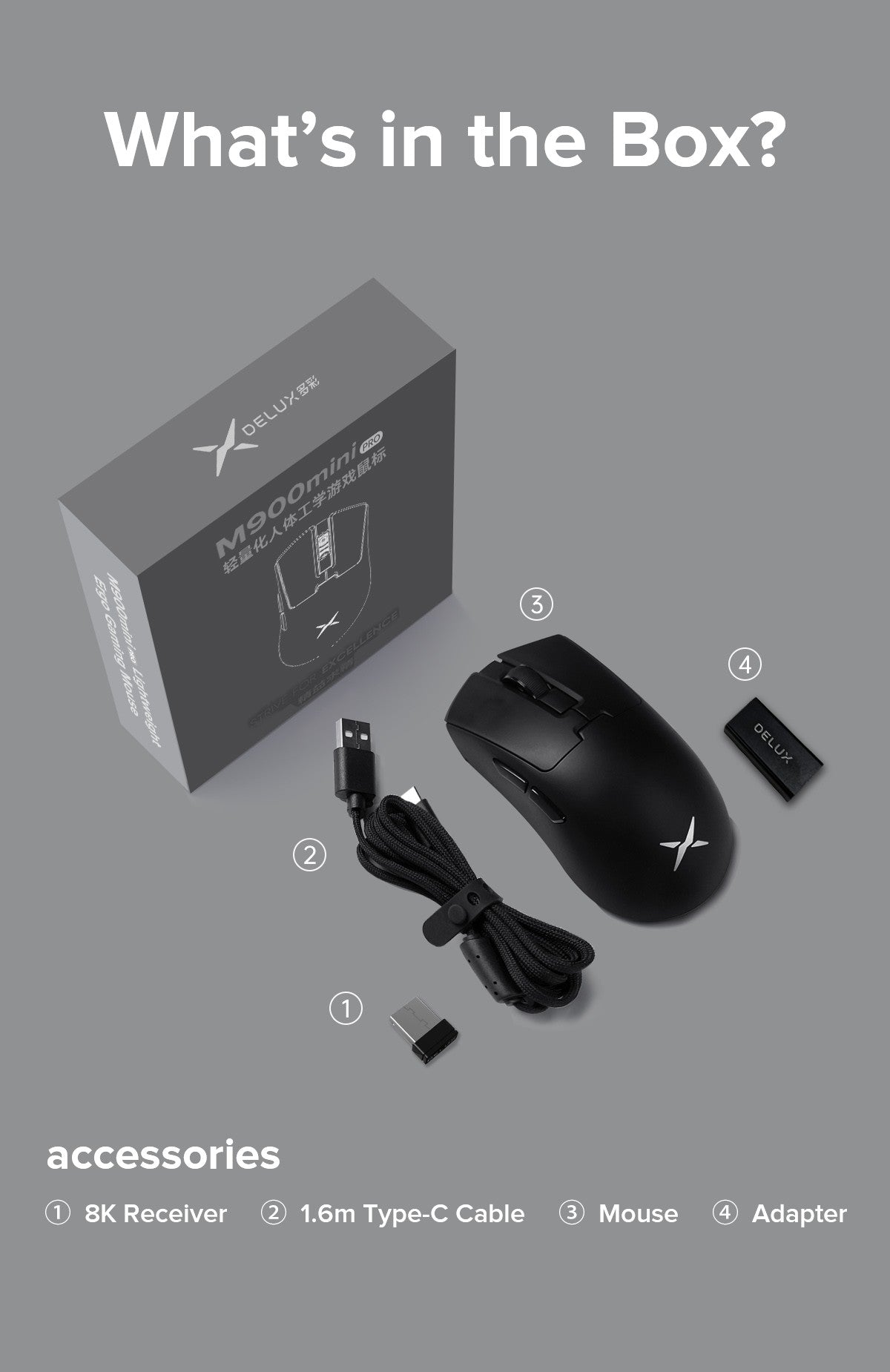 Delux M900mini PRO Wireless Gaming Mouse Ergonomic Ultra-Lightweight 40g PAW3395 8K Hz for Medium to Small Hands PC Laptop Gamer