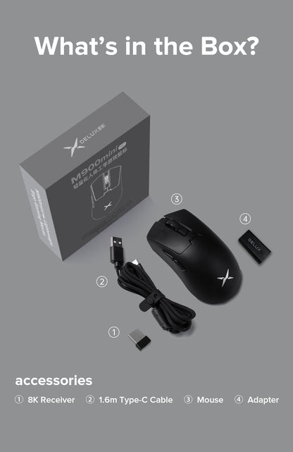 Delux M900mini PRO Wireless Gaming Mouse Ergonomic Ultra-Lightweight 40g PAW3395 8K Hz for Medium to Small Hands PC Laptop Gamer