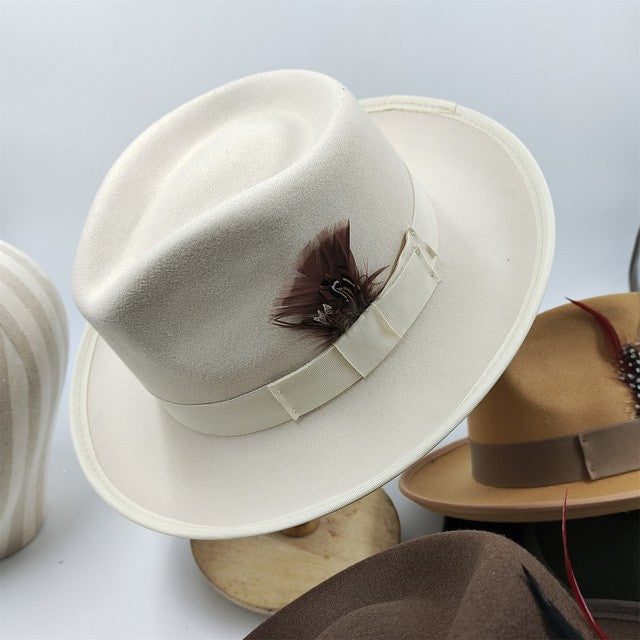 Chapéu Fedora Novo de Camurça 2023 Masculino e Feminino Outono Chapéu Panamá Jazz Estilo Britânico Elegante Retrô Fedora Chapéu de Aba Larga
