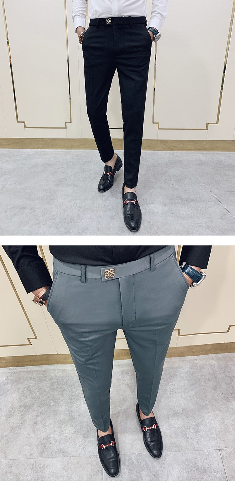 Spring 2025 Men Pants Korean Slim Fit Men Casual Ankle Length Pants Streetwear Men High Quality Black Gray Khaki Dress Suit Pant