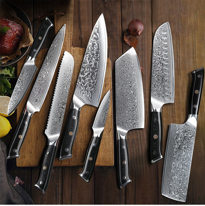 TURWHO Chef Knife 1-5 PCS Kitchen Knives Set 67 Layer Damascus Steel Japanese Nakiri Santoku Cleaver Slicing Bread Utility Knife