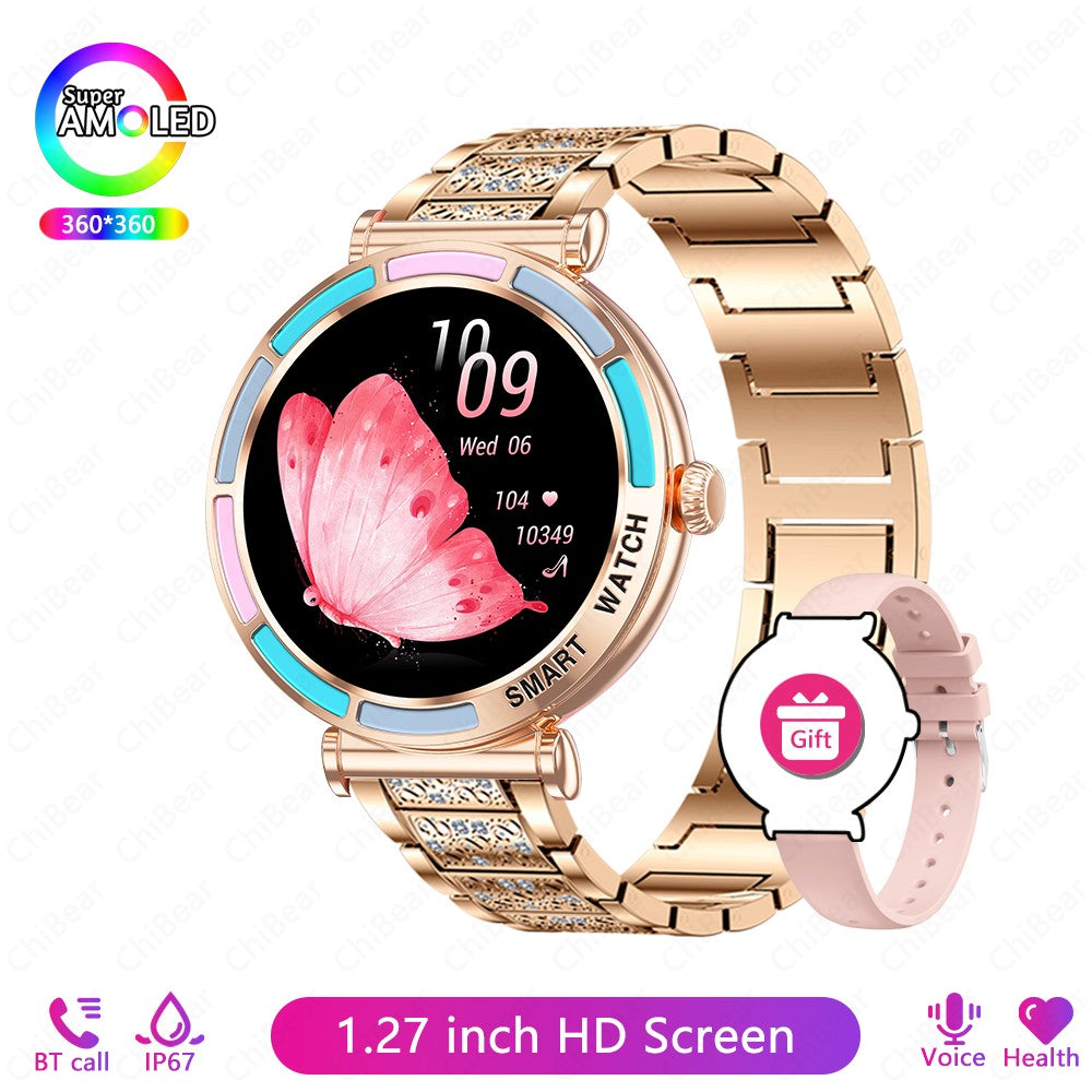 2025 Novo Smartwatch Feminino da Moda Tela HD 360*360 Pulseira Esportiva Mostrador Personalizado Frequência Cardíaca Chamada de Voz Smartwatch Para Android iOS