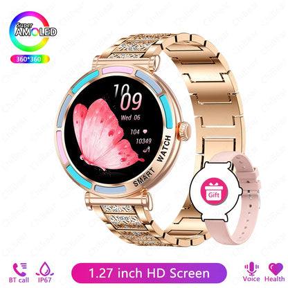 2025 Novo Smartwatch Feminino da Moda Tela HD 360*360 Pulseira Esportiva Mostrador Personalizado Frequência Cardíaca Chamada de Voz Smartwatch Para Android iOS