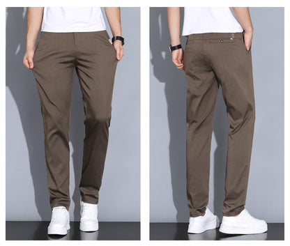 2024 Summer Thin Men Straight Casual Men's Pants Slim Stretch Elastic Waist Male Trousers Solid Color Brand Clothing Coffee