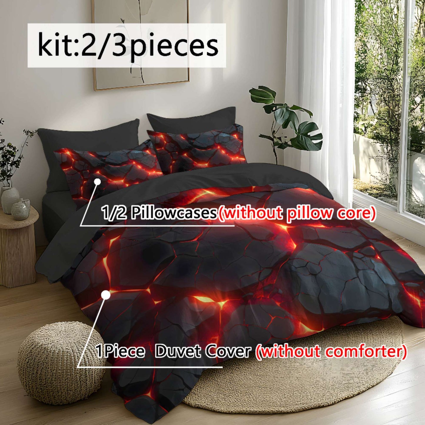 Fantasy Red Glow Duvet Cover Set with 3D Printing Design Soft Brushed Polyester Bedding Set  All-Season Comfort Machine Washable