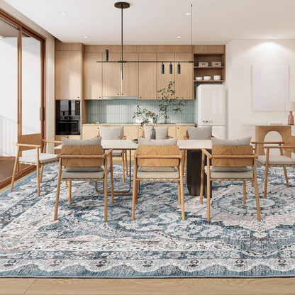 Area Rugs for Living Room, Machine Washable Vintage Rug, Non-Slip Low Pile Throw Rugs with Rubber Backing Washable Carpet