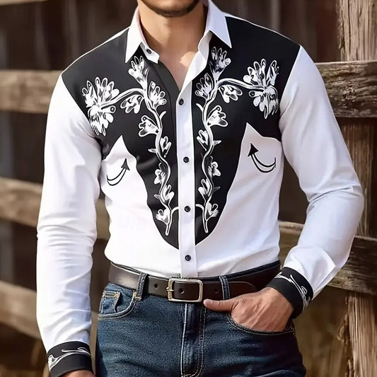 Men's Floral Print Ethnic Scrollwork Shirt Western Shirt Cowboy Shirt Long Sleeve Vintage Retro Outdoor Vacation Spring Fall