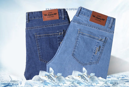 Summer Men Denim Shorts New Style Thin Embroidery Business Casual Straight  Short Jeans Male Brand Clothing Black Blue