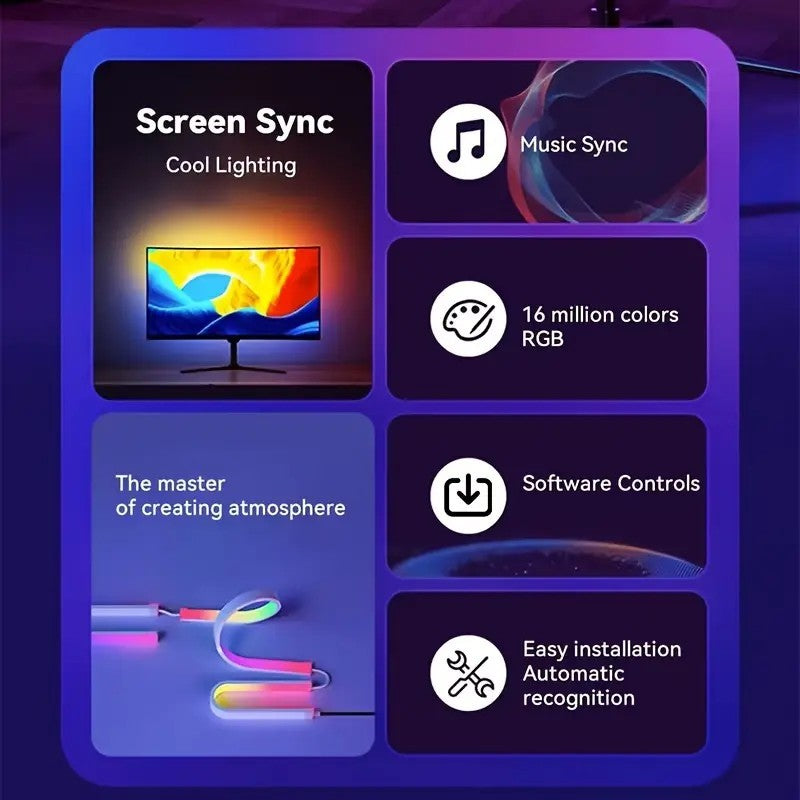 LED RGBIC Backlights PC Gaming Neon Strip Synchronized 24-34inch Monitor USB Powered 5V LED Light Sync Music RGB Ambien Lighting