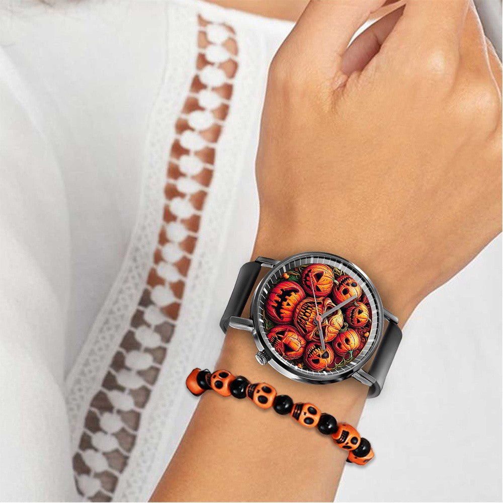 Fashion Pumpkin Design Men's and Women's Quartz Watch Casual Black Silicone Halloween Gift Fashion Women's Wristwatch