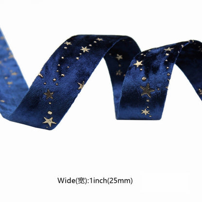 Double-sided Velvet Ribbons Hot Stamping Stars DIY Gift Wrapping Wedding Bouquet Christmas Party Supplies Decor Hair Accessories