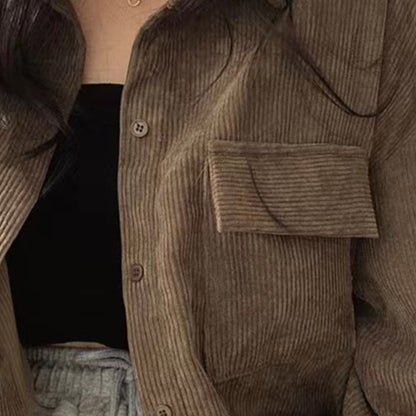 Autumn Retro Versatile Single Breasted Turndown Collar Long Sleeved Jacket for Women Coffee Casual with Pockets Loose Coat